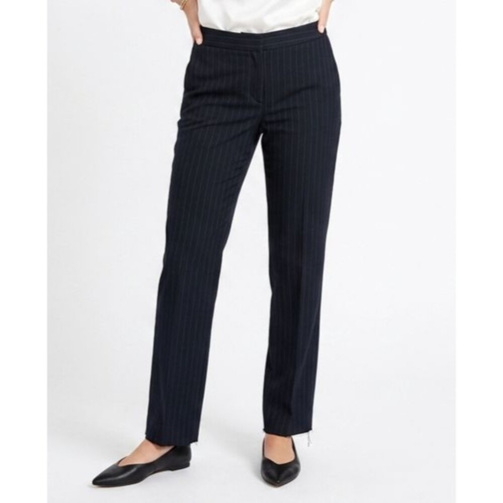 Lauren Ralph Lauren 100% Silk Pinstripe Pant Women 6 Black Tailored Trouser VNTG